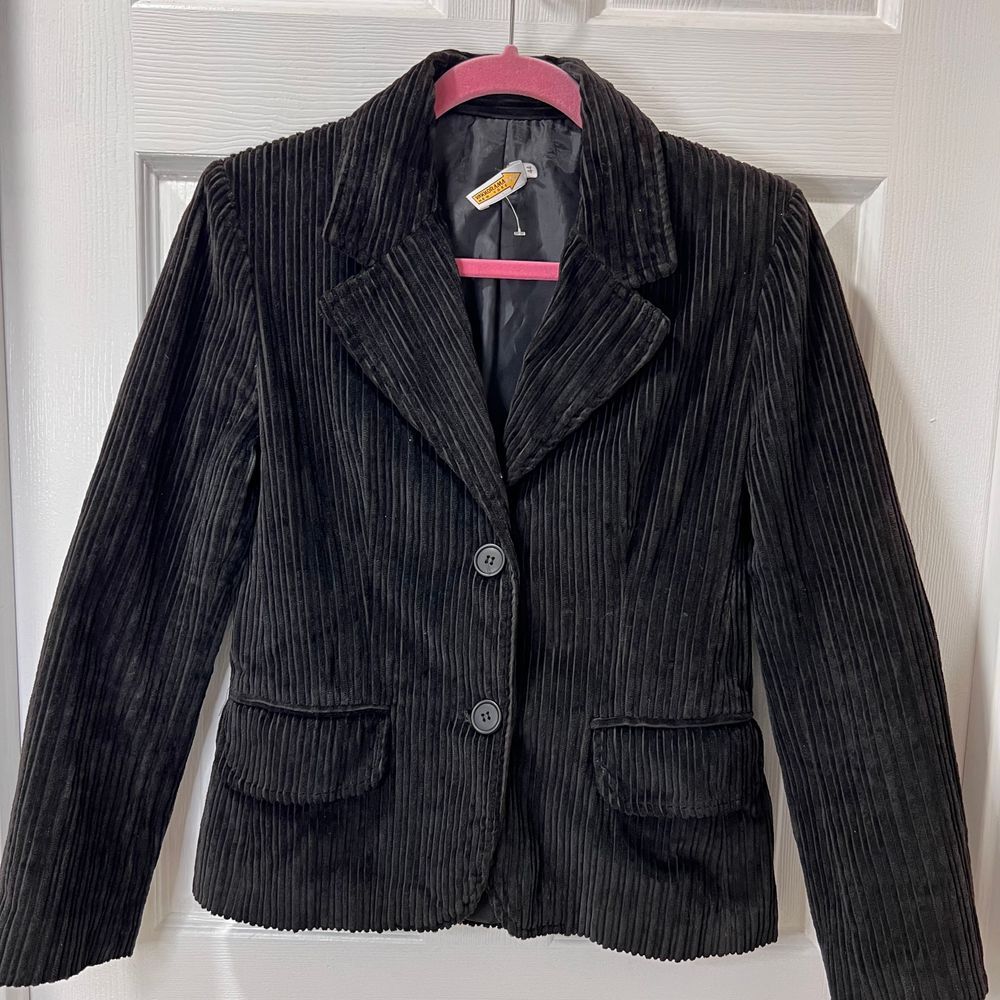 Vakkorama Black Corduroy Blazer Classic Two-Button‎ Structured Jacket